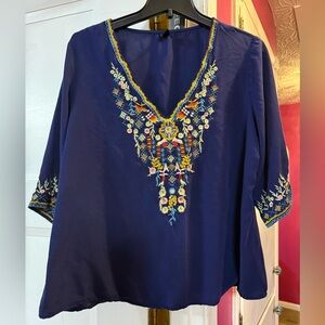 Embroidered Navy Blue Women's Top